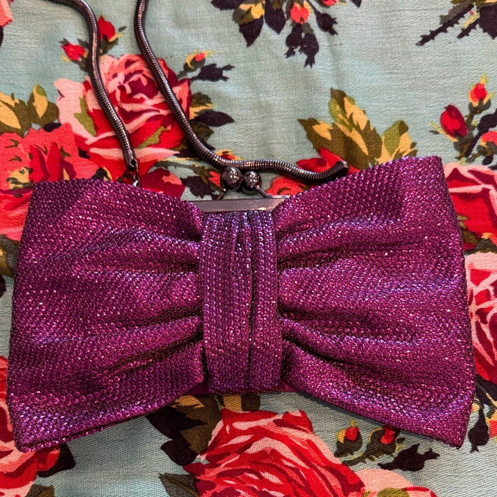 Betsey Johnson Bow Clutch, Sparkly Purple Pink, Vintage, EUC!!